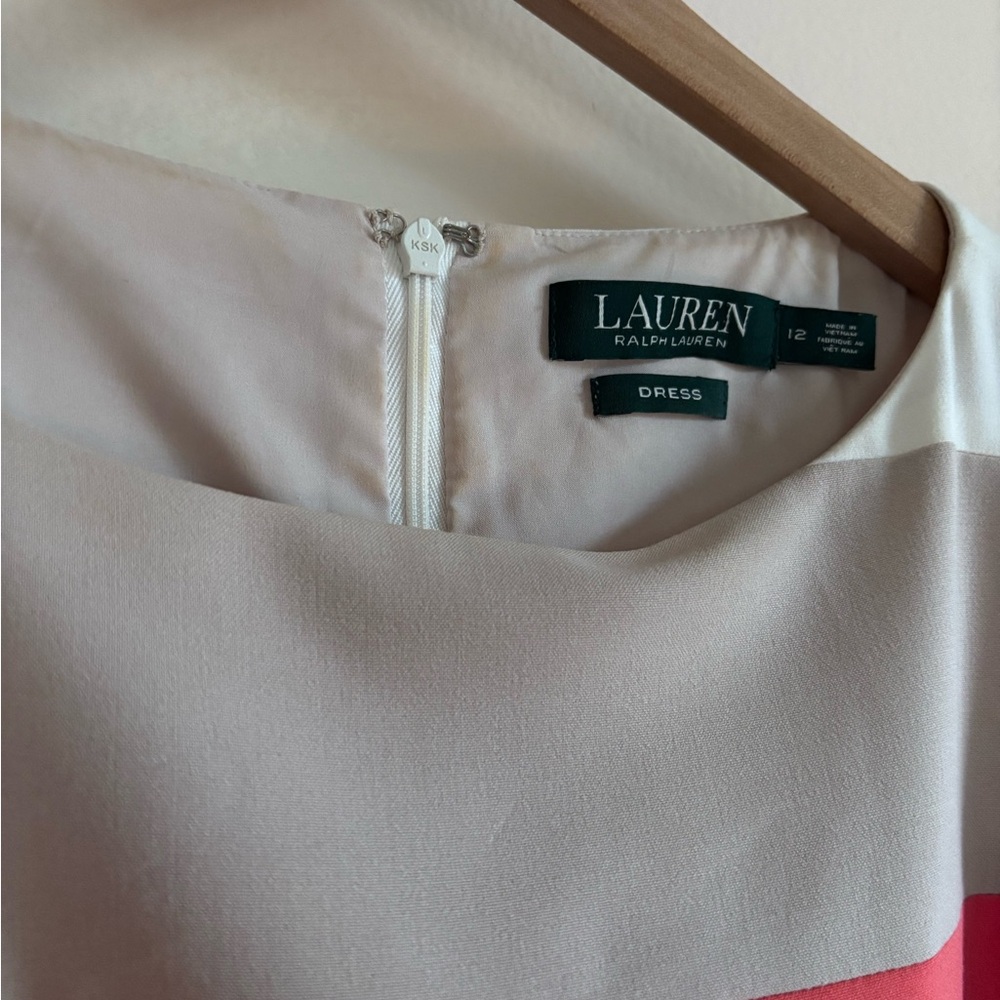Lauren Ralph Lauren Pink, White & Light Gray Striped Fit-and-Flare Dress - Picture 2 of 3